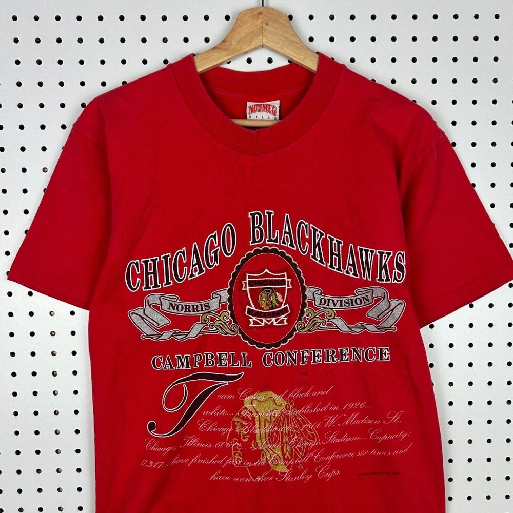 Chicago Blackhawks Vintage Nutmeg T Shirt Medium Red Raised Logo Stitched‎ NHL